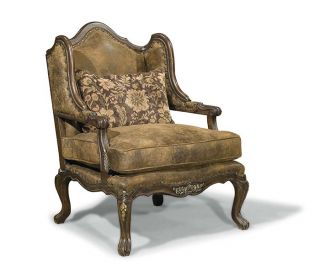 Antiqued Mahogany Classical Italian Leather Accent Chair