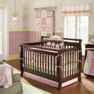   Love Girls Crib Bedding Set Decor Accessories Pink White Green