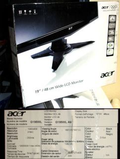 Acer 19 Widescreen LED Monitor G195WL Black New SEALED