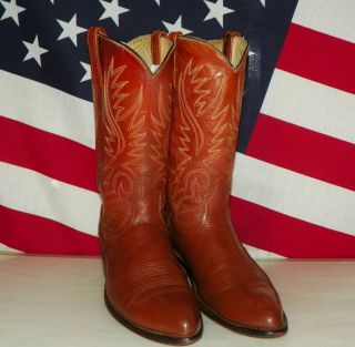 Mens Acme Brown Leather Cowboy Boots Size 9 5 D