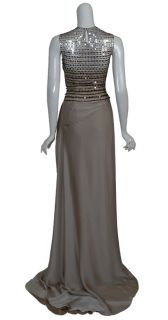 Reem Acra Platinum Beaded Silk Gown Dress $6425 4 New