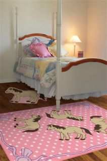 EQUESTRIAN HORSES PONIES 3X5 RUGS GIRLS BED ROOM PLAY ROOM PINK IVORY 