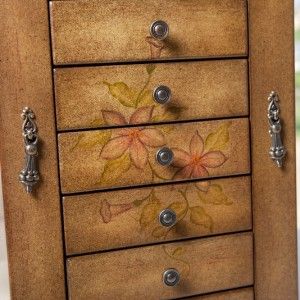 Addison Hand Painted Wooden Jewelry Box Organizer 6 Draws 2 Swing Open 