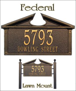 Personalized Federal Address Plaque Marker Whitehall 2 Mounts 4 Color 