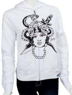 Sailor Jerry Womens Gypsy Tattoo White Hoodie Zip Sweatshirt Jacket s 