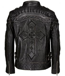 New Affliction Black Premium Leather Jacket Gear Up Limited Sz M 
