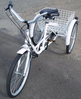 NEW 3 Wheel Adult 24 Tricycle 6 Speed Bicycle Trike ~ RED, WHITE 