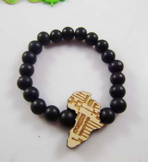 African Continent Map Wood Bead Rosary Bracelets Handicraft Jewelry 