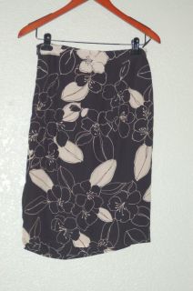Max Mara Pura Seta 100 Silk Side Zip Pencil Skirt Black Beige 4 Floral 
