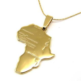 Africa Map Solid Pendant 18K Yellow Gold GEP Necklace