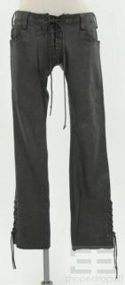 Agatha Black Leather Hand Stitched Lace Up Mens Pants Size 30