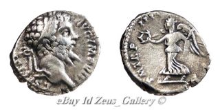 SEPTIMIUS Severus Ancient Roman Silver Denarius Coin Victory Ric 86 