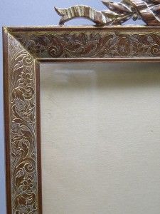 Antique French Empire Etched Gilt Ormolu Picture Frame Laurel Leaves 