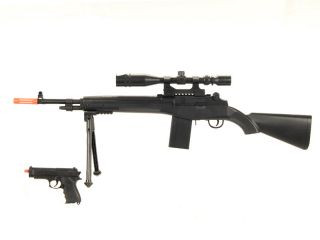 AIRSOFT GUN M14 SYTLE SNIPER RIFLE WITH SCOPE BIPOD FREE PISTOL