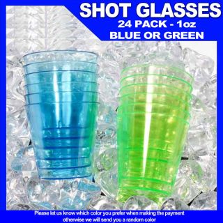   Green Blue Hard Plastic 1 oz Mini Wine Glass Party Cups Barware