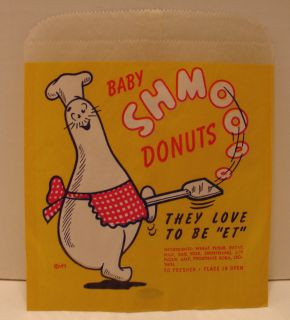 Vintage Shmoo Baby Donuts bag. Measures 5 1/2 X 6 1/2, unused, near 
