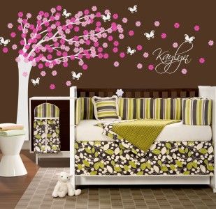 Nursery Tree Decal Cherry Blossoms and Butterflies Vinyl Wall Decal 