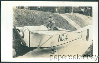 Little Boy in Pedal Toy Airplane Photo Postcard CA 1915