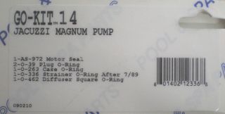Aladdin Go Kit 14 Jacuzzi Magnum Pump O Ring Repair Kit