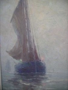 Ships in the Mist  Quality ALBERT ISIDORE DE VOS Antique Oil Painting