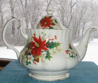 One Royal Albert 6 Cup Teapot Poinsettia Pattern Gold Trim