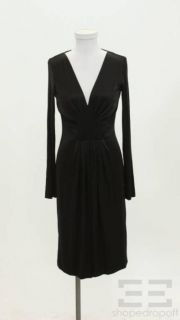 Alberta Ferretti Black V Neck Pleated Long Sleeve Dress Size US8