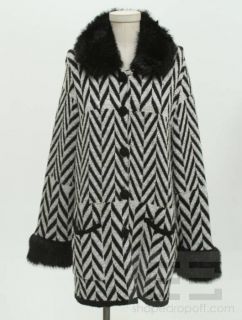 Alberto Makali Black White Grey Wool Faux Fur Trim Jacket