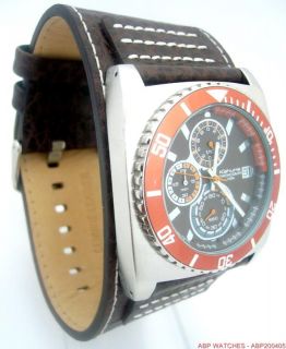 Kahuna Mens Retro Style Brown Leather Cuff Strap Chronograph Watch RRP 