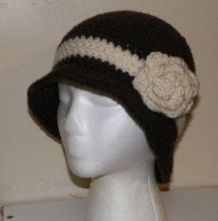 New Crochet Cloche Flapper Chemo Beanie 1920s Hat With Flower White 