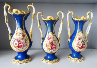 HR Daniel English Porcelain Tall Garniture Handled Vases 10 C1830 