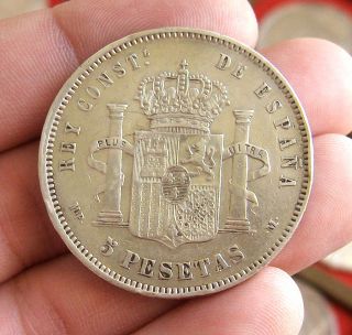 371 INDALO Spain Alfonso XIII Very Nice Silver 5 Pesetas 1889 8 89 MPM 