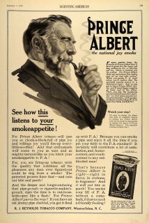 1916 Ad Prince Albert Tin Pipe Tobacco Man Smoking Original 