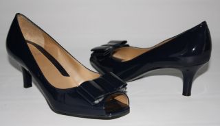 Womens Shoes Alex Marie Karmae Peeptoe Pump Navy Blue Patent Bow 4 5 