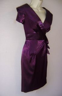 Alex Evenings Purple Plum V Neck with Collar Cap Sleeve Cocktail Dress 