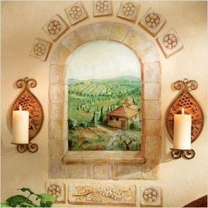 Wallies Murals wallpaper mural Tuscan window view country winery wall 