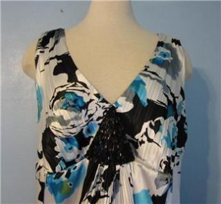 18W Alex Evenings Black Turquoise Blue Beaded Inset Floral Dress V 