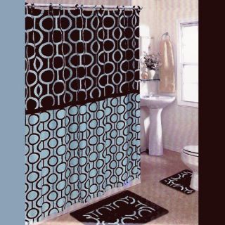   BLUE 15 Piece Bathroom Set 2 Rugs/Mats, 1 Fabric Shower Curtain, 12 F