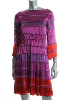 Alice Olivia Purple Silk Striped Bell Sleeves Casual Dress M BHFO 