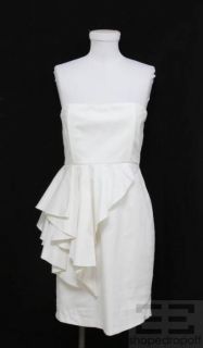 Alice Olivia White Ruffle Peplum Strapless Dress Size 12