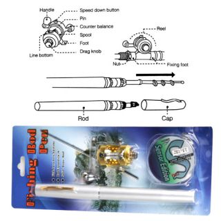 Silver Mini Fishing Pole Fish Rod Pen Reel Portable Ultra Light Fly 
