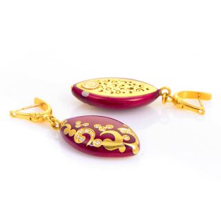 Alessandro Fanfani 18K Yellow Gold Red Enamel Diamond Drop Earrings 