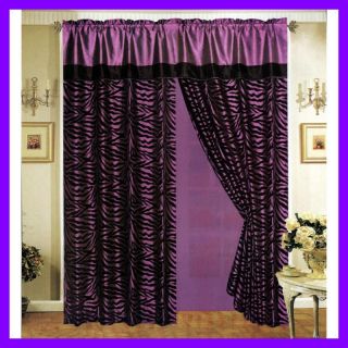   Zebra Stripe Satin Window Curtain Drape Set Sheer Liner Valance