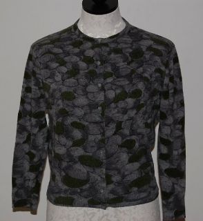   Scotland 100% Cashmere Green & Gray Pebbles Print Cardigan Sweater M