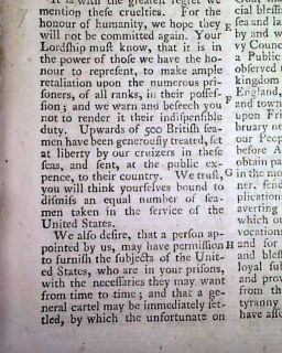 REVOLUTIONARY WAR Colonel Ethan Allen & Benjamin Franklin Letter 1778 