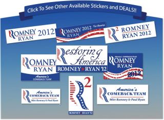10 s Romney Ryan Americas Comeback Team Bumper Window Stickers UV 