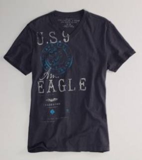American Eagle T Shirt Maritime Graphic XL AE V Neck Gray