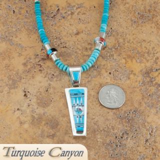 Zuni Native American Turquoise Pendant Necklace Earrings by Edaakie 