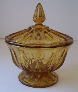 Amber Depression Glass Footed Covered Compote Candy Dish Jar Bowl 5 7 