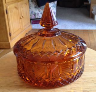 Amber Vintage Indiana Depression Glass Candy ? Dish With Lid