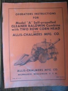 TM 162 A Allis Chalmers Manual A GLEANER BALDWIN COMBINE WITH TWO ROW 